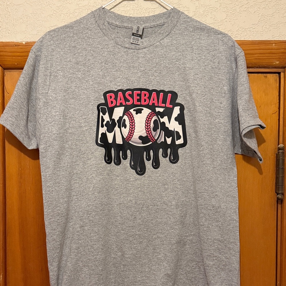 Gildan Gray "Baseball Mom" Graphic Tee with Pink Accents